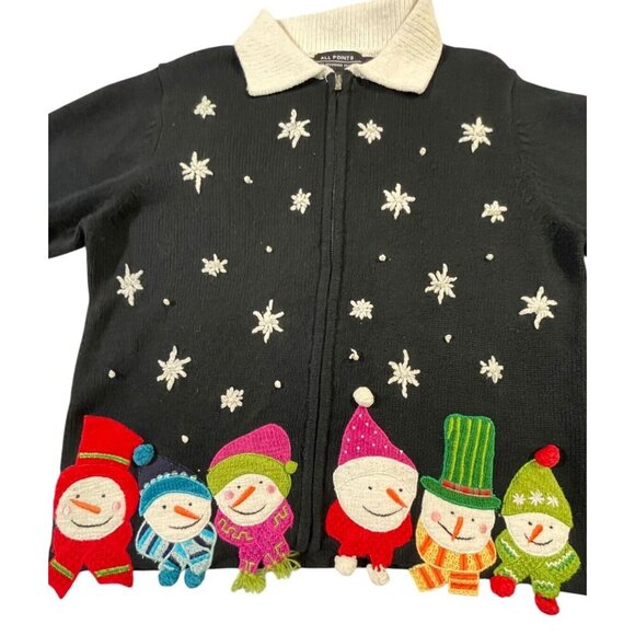 All Points Women's Snowmen Full Zip Cardigan SIZE-LARGE - Picture 7 of 8